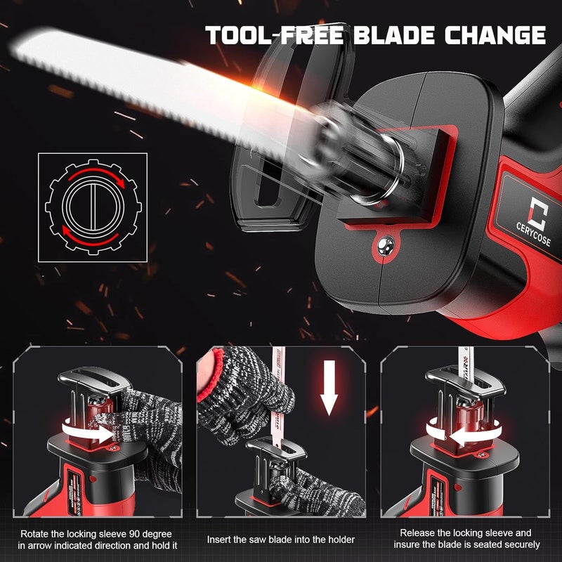 Cerycose Cordless Brushless Reciprocating Saw, Compatible with Milwaukee 18V Batteries, Tool-Free Blade Change, Includes 4 Saw Blades for Wood, Metal & PVC Cutting (Battery Not Included) - Image 5